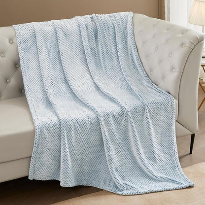 Exclusivo Mezcla Fleece Throw Blanket Extra Large, Super Soft and Warm Blankets for Couch, Sofa and Bed Waffle Textured, Cozy, Fuzzy and Lightweight (Mixed Slate Blue, 50x70 Inches)