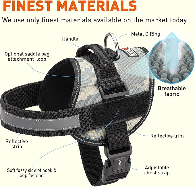Dogline Dog Harness, Reflective No-Pull Adjustable Vest with Handle for Walking, Training, Breathable, No - Choke Harness for Small, Medium or Large Dogs Room for Patches Girth 22"-28" in Urban Camo-Mewly Pet