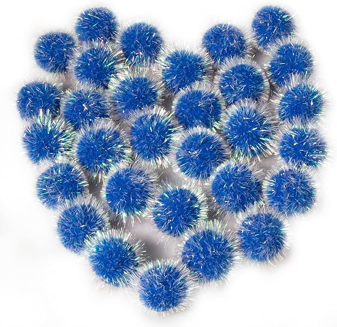 VAPKER 30 Pcs Cat Ball Toys Sparkle Balls Extra Large 2 Inch Cat's Favorite Chase Glitter Ball Glitter Tinsel Pom Poms Balls Dark Blue Color-Mewly Pet