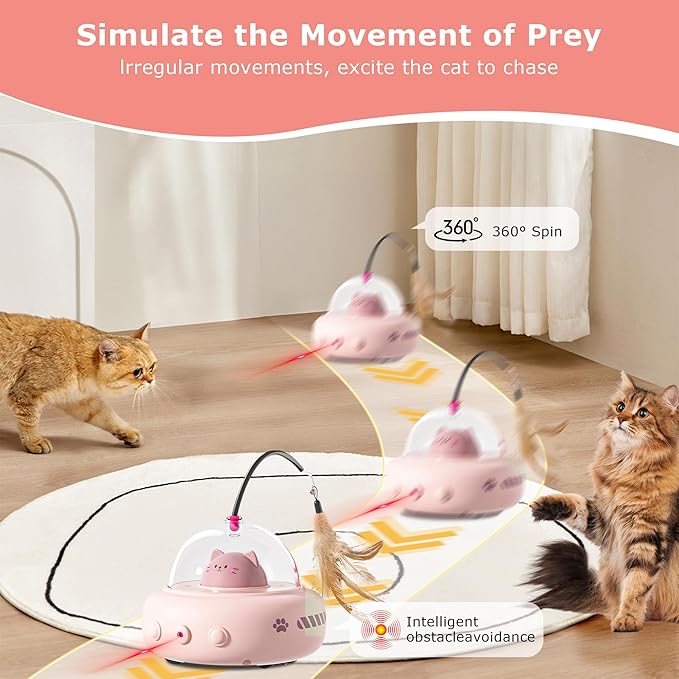 hooroor 2-in-1 UFO Laser Cat Toy – Automatic Motion with Feather, Rechargeable Smart Sensor Interactive Toy for Indoor Cats & Dogs, Fun Exercise & Play, Perfect Pet Gift-Mewly Pet