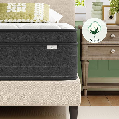 koorlian Queen Size Mattress 12 Inch - Cooling Hybrid Mattress in a Box for Back Pain Relief - Pocket Spring & Memory Foam | Fiberglass-Free, Medium Firm Feel, CertiPUR-US, 120 Nights Trial