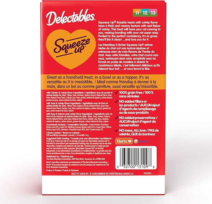 Delectables Squeeze Up Catnip Variety Pack, Creamy Squeezable Puree, Lickable Wet Cat Treats, Grain Free, No Added Fillers, No by-Products, No Added Preservatives, 0.5 Ounces Tube, 20 Tubes Total-Mewly Pet