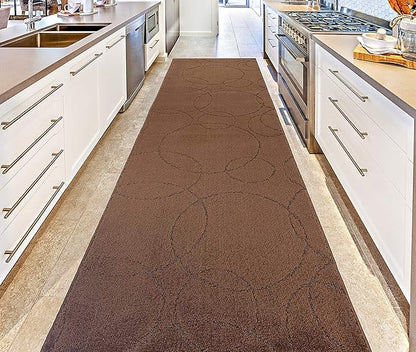 Custom Size Modern Geometric Pattern Carpet Runner Rug for Hallways, Slip Resistant Latex Rubber Backed, 31 inch Wide X Customized Length, Circles Brown, 31 inch X 5 feet