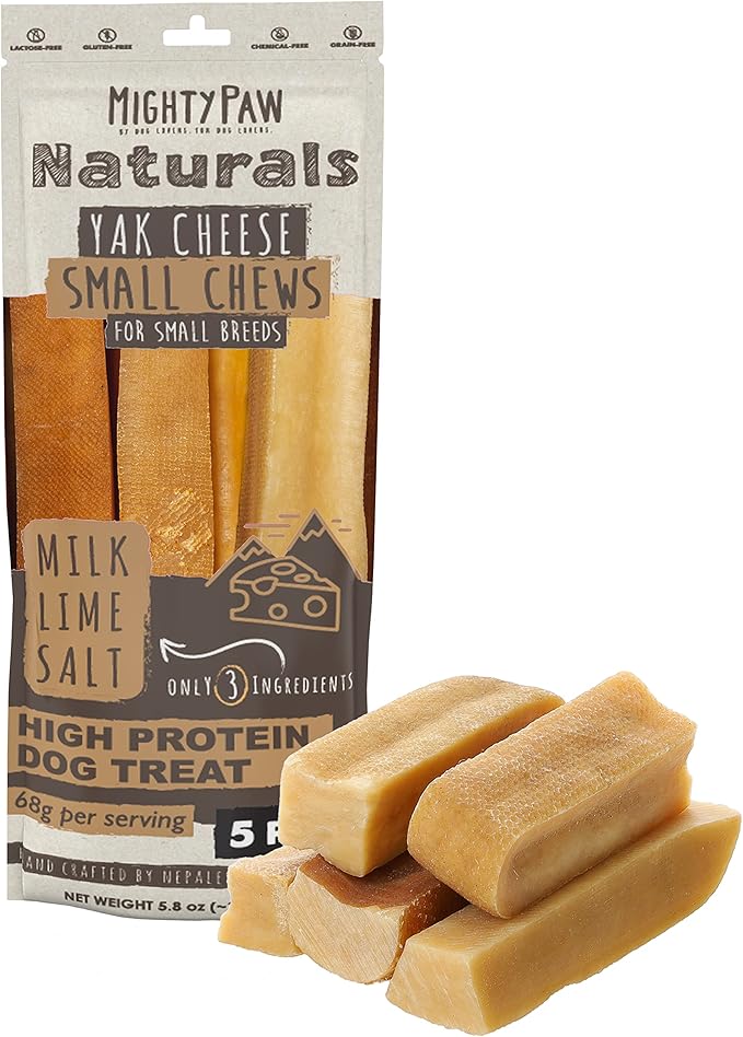 Mighty Paw Yak Cheese Chews for Dogs | All-Natural Long Lasting Pet Treats. Odorless and Great for Oral Health. Limited-Ingredient Chews for Puppies & Power-Chewers (Small, 5 Pack)-Mewly Pet