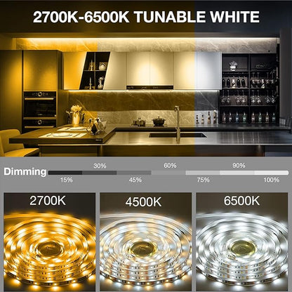 DAYBETTER Under Cabinet Lighting kit, 6 PCS LED Strip Lights with Remote, Dimmer and Adapter, Dimmable for Kitchen Cabinet,Counter,TV Back,Showcase 2700K-6500K Warm to Daylight White, Timing, 20ft