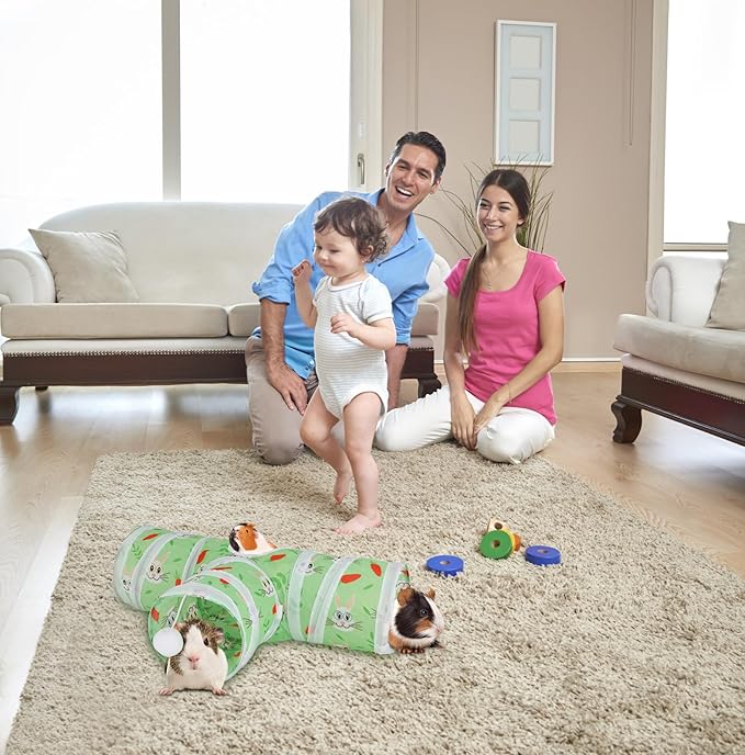 Rypet Guinea Pig Tunnel 3 Way Collapsible Small Pet Tunnels and Tubes with Interactive Ball for Baby Rabbit Ferret Hamster Chinchilla Hedgehog Hiding and Resting-Green-Mewly Pet
