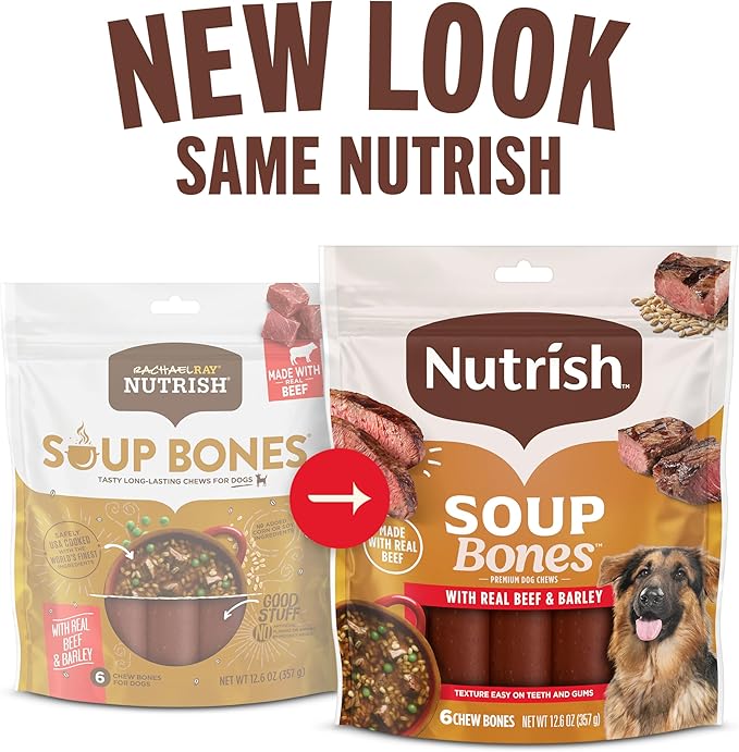 Nutrish Soup Bones Premium Dog Chews with Real Beef and Barley, 11 Chews, Packaging May Vary (Rachael Ray)-Mewly Pet