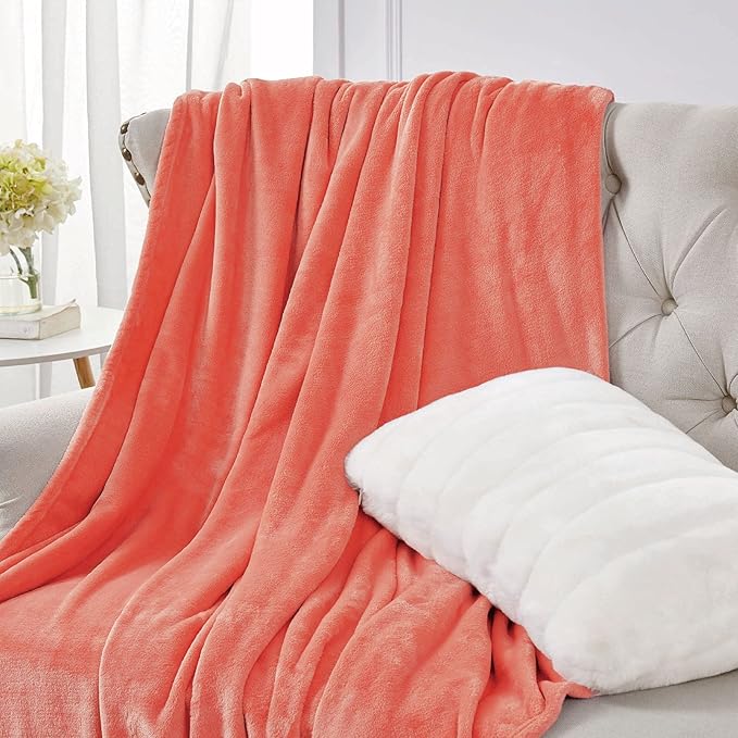 Walensee Fleece Blanket Plush Throw Fuzzy Lightweight (California King Size 108x102Coral) Super Soft Microfiber Cal King Size Flannel Blankets for Couch, Bed, Sofa Warm and Cozy for All Seasons