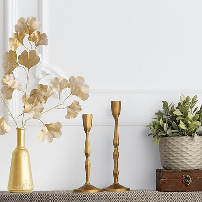 Gold Candlestick Holders Set of 2 – Brass Taper Candle Holders for Elegant Tabletop or Mantel Decor