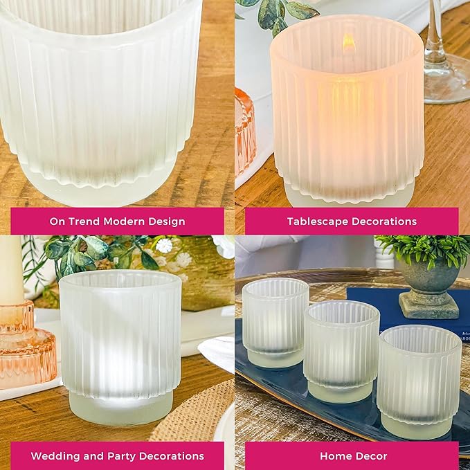 Kate Aspen Vintage Fluted Frosted Glass Tealight Votive Candle Holders, Rustic Decor, Boho Decorations, Shelf Decoration, Classic Look | Perfect Hostess Gift | (Pack of 36)