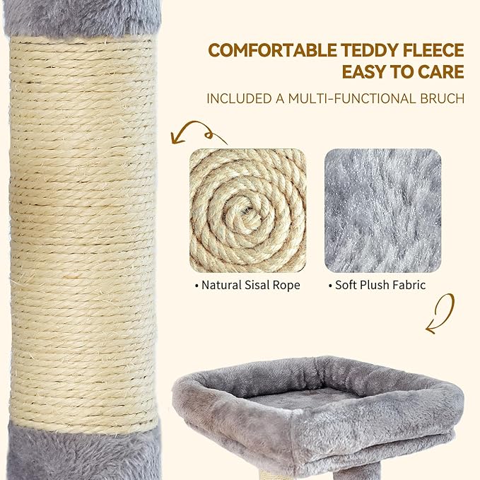 Hoopet 70-Inch Large Cat Tree for Multiple Cats Cat Tower with 2 Condos, Scratching Posts, Hammock & Platform, Plush Perch for Indoor Activity Relaxing Easy Assembly Grey-Mewly Pet