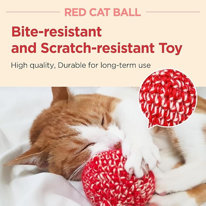 JAYU PET Red Cat Ball [W/Bell Version] - Handmade Silvervine Cat Toy with Catnip, Interactive Matatabi Ball for Indoor Cats & Kittens, Feline Play Toy & Gift (2.7 inch)-Mewly Pet
