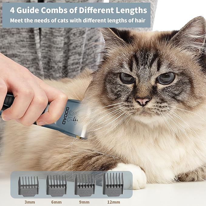 Cat Clippers, Professional Grooming Kit, Cordless Clippers for Thick Coats, Hair Trimmer, Low Noise Shaver Quiet Pet Tools Cats Dogs (Blue), 1.0 Count-Mewly Pet