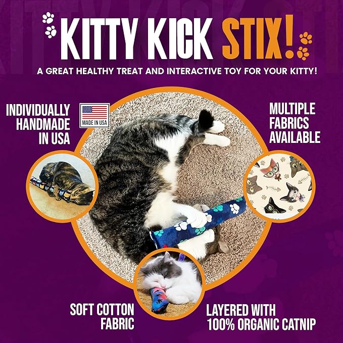 Kitty Kick Stix 15" Catnip Kicker Toy – Set of 2 | Handmade in USA | Interactive Cat & Kitten Toy | Durable Kicker Packed with 100% Potent Catnip for All Breeds (Paintery Swirls)-Mewly Pet