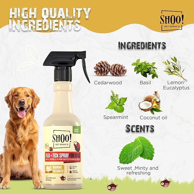 Shoo! Flea & Tick Spray for Dogs and Home | Plant Based, Natural Oils, Chemical Free Formula | Kills, Repels, Prevents | 16 oz (Morning Freshness)-Mewly Pet