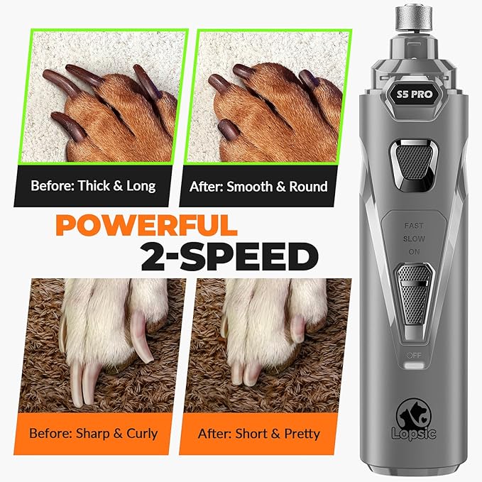 Dog Nail Grinder with 2 LED Lights Powerful 2 Speeds Super Quiet Dog Nail Trimmers with 3 Grinding Wheels Rechargeable Pet Dog Nail Clippers for Large Medium Puppy Dogs Dog Nail File Cat Nail Clipper-Mewly Pet