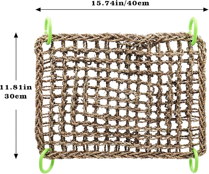16 x 12 Inches Bird Seagrass Mat, Natural Seagrass Woven Net, Bird Hammock Mat with Hooks, Bird Cage Accessories, Climbing Rope Ladder Chew Toys for Cockatiel Hamster Guinea Pig Rats Hamster Parakeet-Mewly Pet
