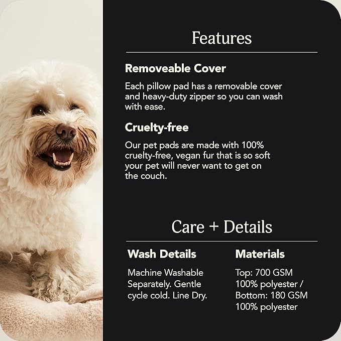 UnHide Floof Pet Pillow - Extra Soft Dog Bed Pillow- Removable Faux Fur Cover - Machine Washable - Helps Ease Pet Anxiety & Provides The Perfect Sleep, 36 x 42 x 5, Large - Beige-Mewly Pet