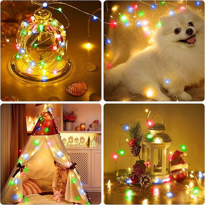 Christmas Multicolor Fairy Lights Battery Operated 2 Pack 16.4Ft 50 LEDs Silver Copper Wire Twinkle Lights for Bedroom Indoor Outdoor Wedding Dorm Parties Holiday Yard Decorations