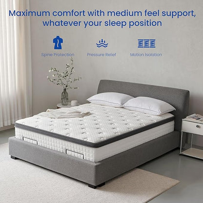Queen Mattress 14 Inch, Hybrid Queen Size Mattress in a Box, Medium Feel, 3 Layer Premium Foam with Pocket Springs for Motion Isolation and Pressure Relieving, 80"x60"x14", 100-Night Trial