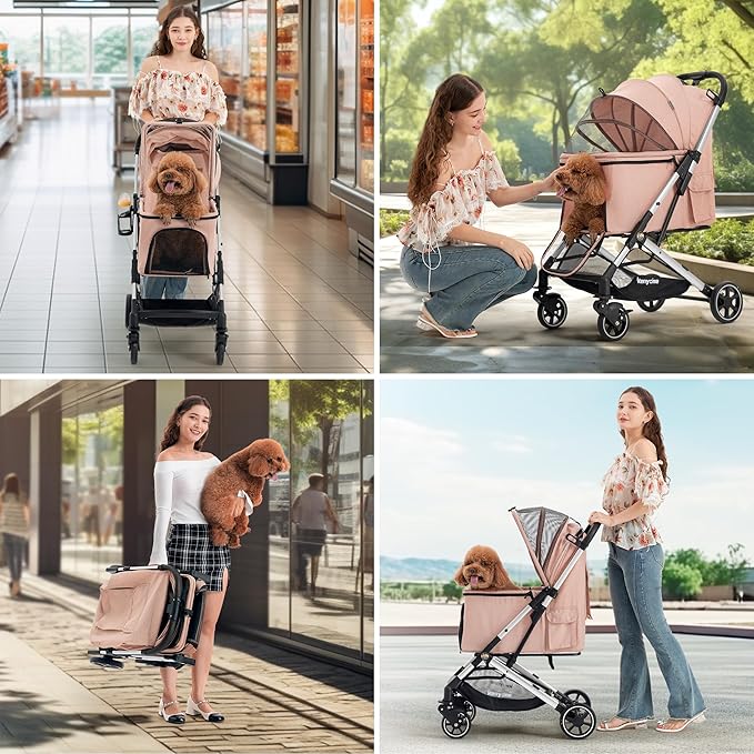 Medium Dog Stroller, Kenyone Pet Stroller for Medium Dogs Up to 55lbs, Lightweight Aluminum Frame, One Click Folding, Large Cat Stroller with No Zip Entry, Detachable Mesh, Multiple Pockets-Mewly Pet