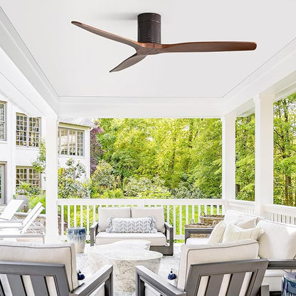 Sofucor 52 Inch Ceiling Fan No Light, Solid Wood Indoor/Outdoor Ceiling Fans Without Lights, Reversible DC Motor, 6 Speed, Flush Mount Ceiling Fans for Bedroom Living Room Farmhouse Patio