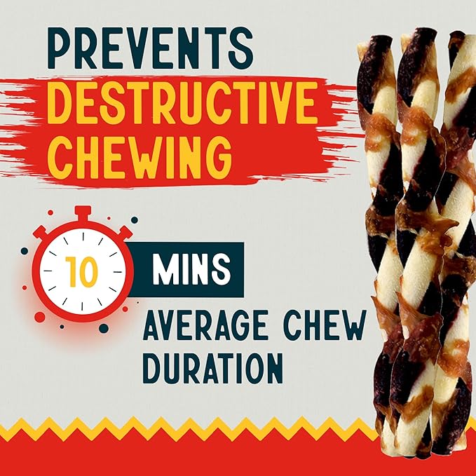 Canine Chews 5" Triple Flavor Rawhide Stick Twists for Small Dogs Dog Treat Dental Stick Chicken, Pork, Beef Flavor Chew Toy (100 Pack)-Mewly Pet