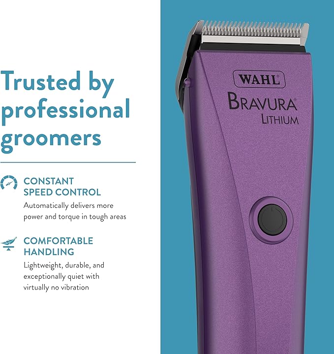 WAHL Professional Animal Bravura Lithium Ion Clipper - Pet, Dog, Cat, and Horse Corded/Cordless Clipper Kit, Purple (41870-0423)-Mewly Pet