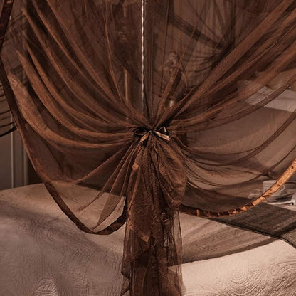 Mengersi 4 Corners Post Canopy Bed Curtains for Adults Bed Netting Bedroom Decoration (Queen, Coffee)