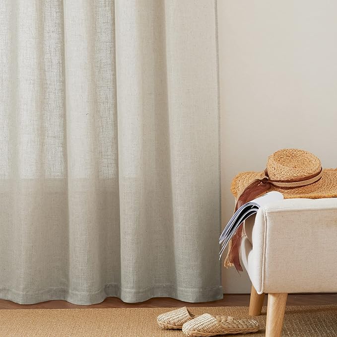 RYB HOME Extra Wide Semi Sheer Curtains, Back Tab Room Divider for Office Bedroom Separation, Large Window Curtains for Sliding Glass Door, Angora, W 70 x L 95, 2 Pcs