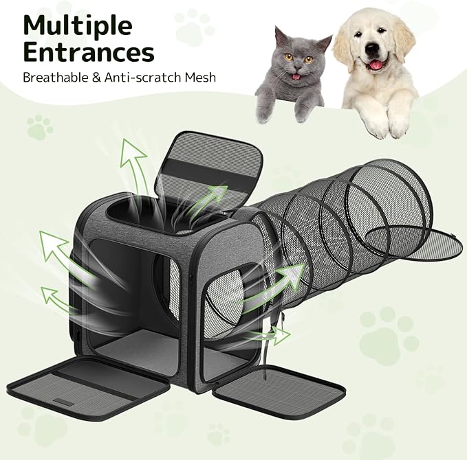 Pawtners Cat Carrier Backpacks Expandable Cat Backpack with Breathable Mesh, Pet Carrier Backpack for Cats Small Dogs Puppies Up to 18 Lbs, Dog Carrier Backpack for Travel Hiking Camping Outdoor-Mewly Pet