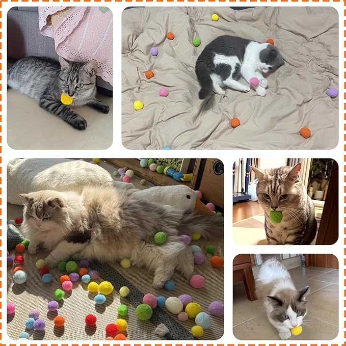 50 Picecs 1 Inch Cat Toys Balls Kitten Cat Pom Pom Balls Soft Cats Puff Ball Toys Rolling Interactive Fuzzy Cats Toy Ball Play Toy for Exercise, Creative Crafts Decorations Assorted Color-Mewly Pet