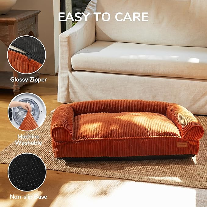 FUKUMARU Cute Dog Bed, Fluffy Dogs Couch with TPU Layer Keeping Lining Dry, Pet Sofa Medium Size Dog Easy to Care, Warm Cat Bed with Removable Zipper Cover, 36inch, Large, Orange-Mewly Pet