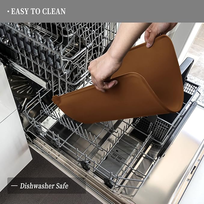 Waterproof Pet Feeding Mat with High Raised Edges, Heavier and Thicker Placemats for Cat Dog Water Bowl with BPA Free, Dogs Cats Food Mats for Messy Drinkers to Prevent Spill and Protect Floors-Mewly Pet