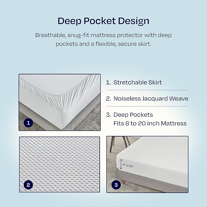 2-Pack Queen Size Mattress Protector Waterproof - Soft, Noiseless, Cooling Mattress Protector Queen with Deep Pockets to Fit 8-20 inch Mattress