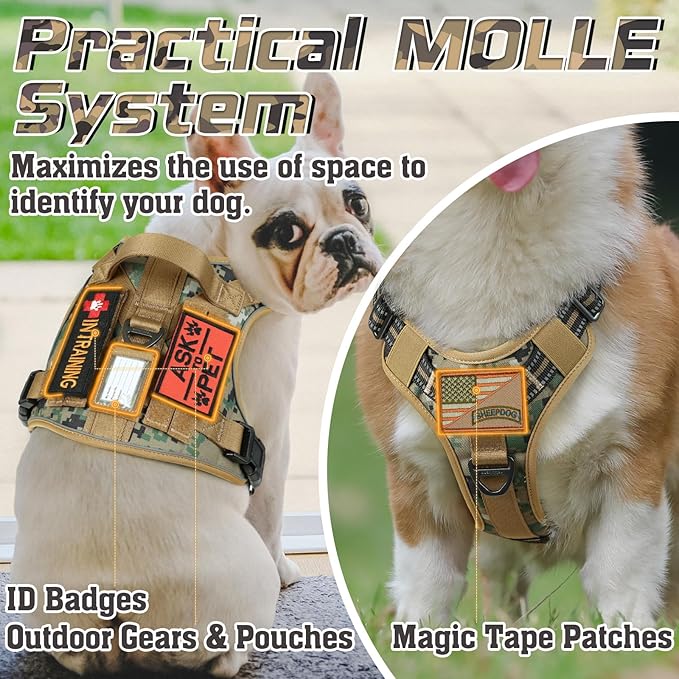 rabbitgoo Tactical Dog Harness for Large Dogs, No Pull Military Service Vest with Handle & Molle, Easy Control for Training Walking, Adjustable Reflective Straps, Brown camo, XL-Mewly Pet