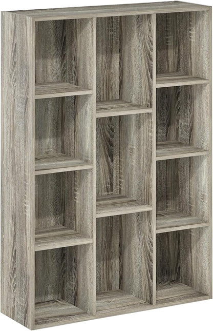 Furinno LUDER Book Shelf, 11-Cube Bookshelf, Reversible Bookcase, 9.4" x 29.1" x 41.7", for Living Room, Bedroom, Home Office, French Oak