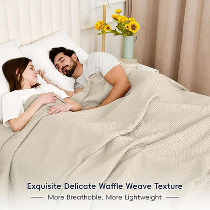 PHF 100% Cotton Waffle Weave Family Blanket,Oversized King Size 120"x 120"-Pre-Washed Snag Proof Lightweight Breathable Moisture-Wicking, 10'x 10' Huge Extra Large Big,Home Decoration Gift-Linen