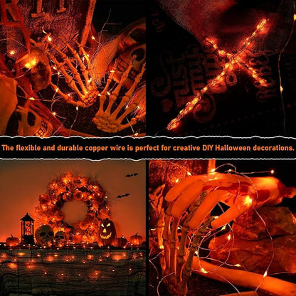 JMEXSUSS 8 Pack 50 LED Orange Fairy Lights Battery Operated, 16 Ft Orange Halloween Lights for Parties, Garden, Patio Decorations