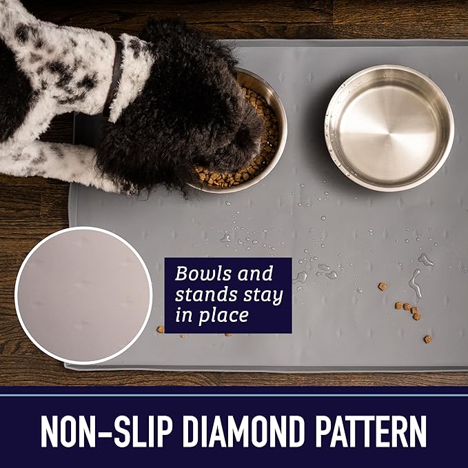 Leash Boss 2 Pack Dog Food Mats for Food and Water Bowls, Thick Waterproof Silicone Pet Feeding Mat for Floors, Extra Tall Raised Edges, Cat and Dog Placemat for Floors, Dishwasher Safe-Mewly Pet