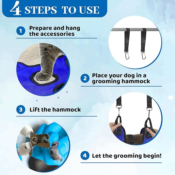 PatiencET Dog Grooming Hammock, Pet Grooming Hammock for Cats & Dogs, Dog Holder for Nail Trimming, Cat Sling for Nail Trimming with Nail Clippers/Trimmer, Nail File, Pet Comb(XS)-Mewly Pet