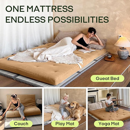 ZonLi Japanese Floor Futon Mattress Queen Size 80"x 60", 100% Cotton Cover 2.5'' Thicken Tatami Mattress, Foldable Sleeping Pad, Portable Dormitory Tatami Mat, Roll Up Floor Lounger Bed for Adult