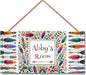 Personalized Name Sign Colorful Feather Decor For Girls Room and Baby Nursery Kids Bedroom Flowers Wood Plaque Hanging Wall Art Decor