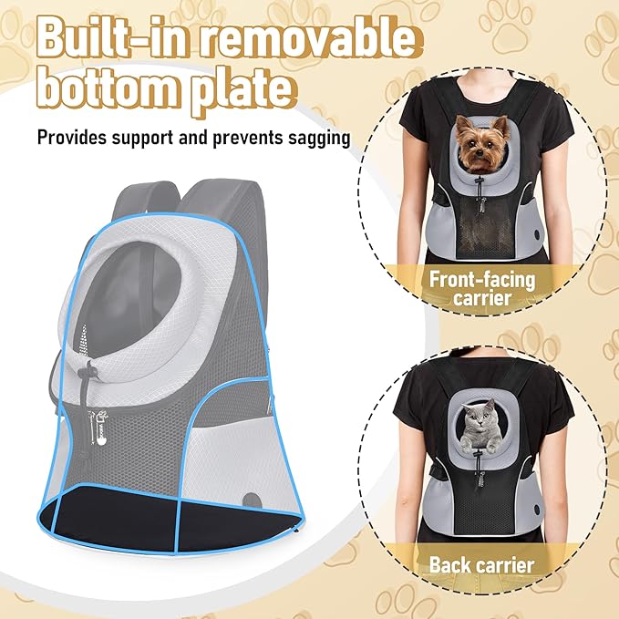 WOYYHO Pet Dog Carrier Backpack Small Dog Front Backpack Ventilated Mesh Dog Travel Back Pack with Safety Belt for Travel Hiking Cycling Outdoor Adventures (Size S: 2-4.5 lbs, Grey)-Mewly Pet