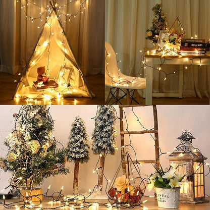 BrizLabs Battery Christmas Lights, 17.94ft 50 LED Warm White Christmas Lights, Green Wire Christmas String Light Indoor/Outdoor, 8 Modes Decorative Holiday Light for Xmas Tree, Wreath, Wedding, 2 Sets