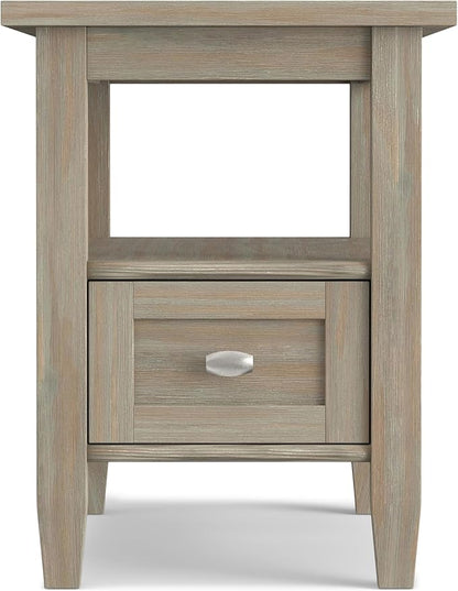 SIMPLIHOME Warm Shaker SOLID WOOD 14 inch Wide Rectangle Transitional Narrow Side Table in Distressed Grey for the Living Room and Bedroom