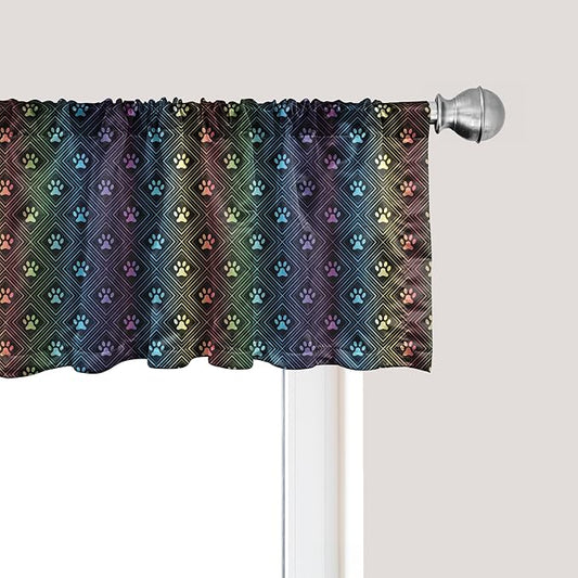Ambesonne Dog Lover Window Valance, Paw Print Pattern Diamond Shaped Rhombus Shapes Design Geometric Arrangement, Curtain Valance for Kitchen Bedroom Decor with Rod Pocket, 54" X 12", Petrol Blue