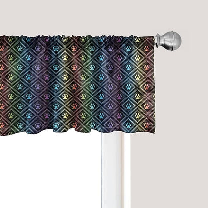 Ambesonne Dog Lover Window Valance Pack of 2, Paw Print Pattern Diamond Shaped Rhombus Shapes Design Geometric Arrangement, Rod Pocket Curtain Valances for Kitchen Bedroom, 54" X 12", Petrol Blue
