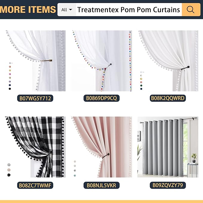 Treatmentex Pom-Pom Grey Sheer Curtains for Bedroom 63" Window Drapes Rod Pocket Textured Sheer Curtain for Kids Room 52" w 2 Panels