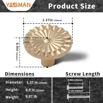 Champagne Bronze Cabinet Knobs 6 Pack Round Sunflower Dresser Drawer Hardware Furniture Cupboard Handles for Bathroom Single Hole Knob Kitchen SH-CB-K6